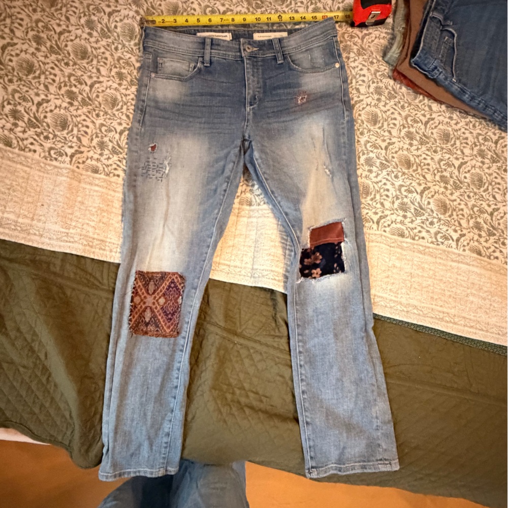 Anthropologie Blue Boyfriend Jeans with Patchwork